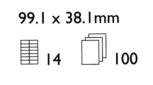 Pack of 100 A4 Sheets 99.1mm x 38.1mm Laser Labels, 1400 Labels per Pack