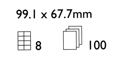 Pack of 100 A4 Sheets 99.1mm x 67.7mm Laser Labels, 800 Labels per Pack