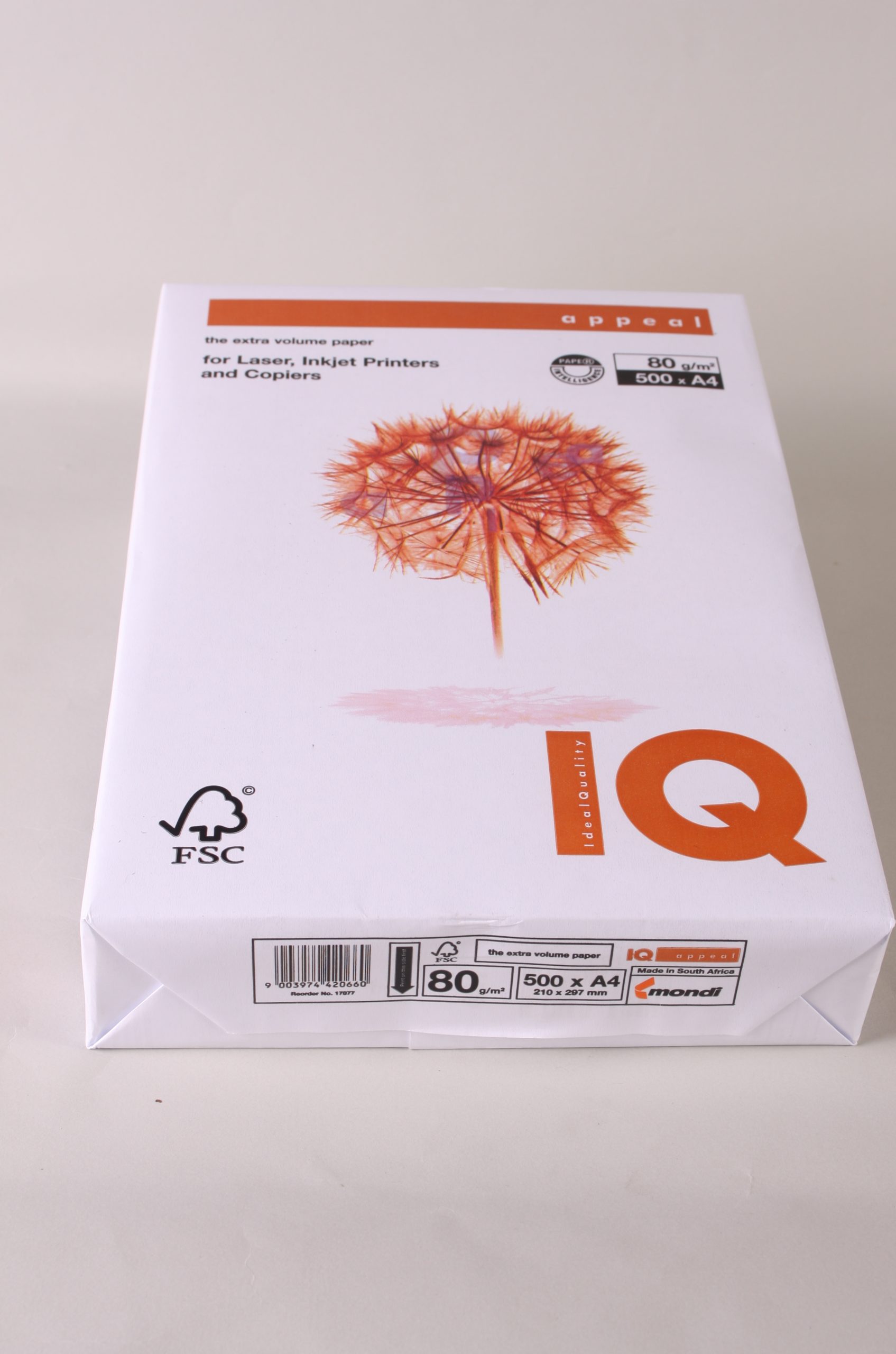 500 Sheets (1 Ream) A4 80gsm IQ Appeal Multi-Purpose Laser Copier Paper
