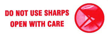 500 Printed "DO NOT USE SHARPS" Labels 148 x 50mm/Roll